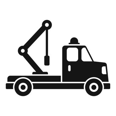 Bu vektör illüstrasyonunda hidrolik kollu vinç kullanan bir çekici var. Yol kenarındaki acil durumlarda sürücülere yardım etmeye hazır.