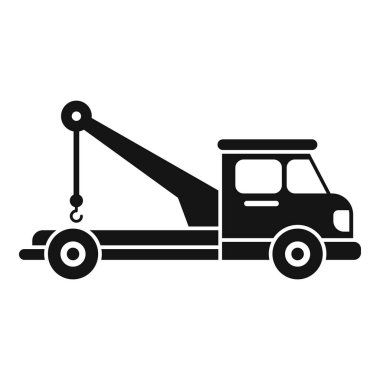 Bozuk bir arabayı kaldırmak için hidrolik vinç kullanan bir çekicinin siyah silüeti.