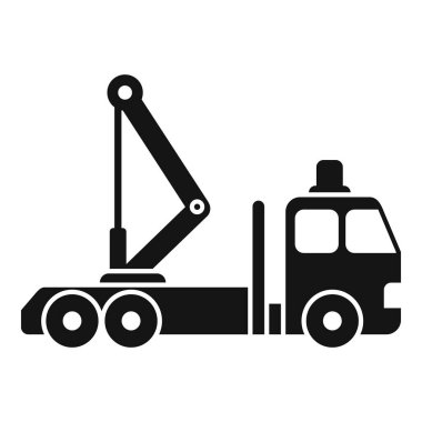 Kütük yükleyici vinç taşıyan bir orman kamyonunun siyah silueti, beyaz üzerine izole edilmiş kereste kaldırıyor