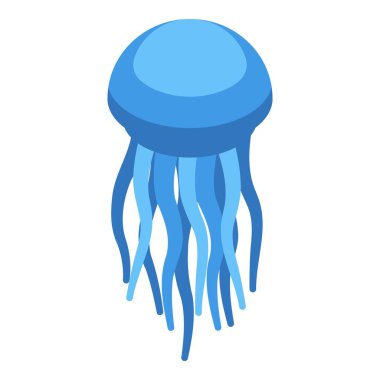 Arkasında dokunaçlarıyla suda yüzen mavi bir denizanası tasviri