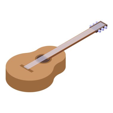 Beyaz arkaplan izometrik görünümünde altı telli akustik gitar