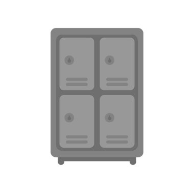 Bu vektör illüstrasyonunda genellikle spor salonları, okullar ve işyerlerinde bulunan şifreli kilitleri olan gri metal bir depo bulunur.