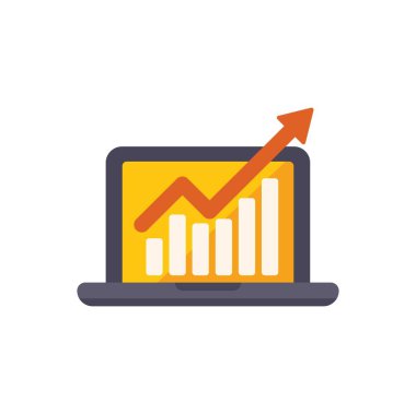 Pozitif eğilimi gösteren, finansal başarıyı ve iş büyümesini sembolize eden büyüyen bir tablo gösteren dizüstü bilgisayar