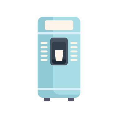 Modern mavi kahve otomatı beyaz arka planda izole edilmiş taze içecek üretiyor.