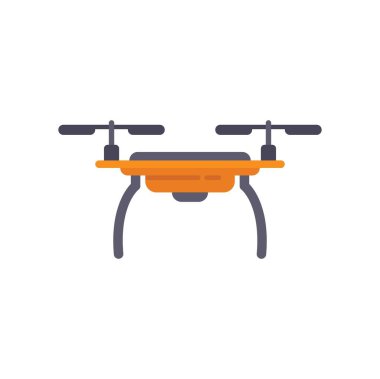 Turuncu kuadkopter İHA 'sı vücudunun altında kamerasıyla uçuyor ve kaydediyor.