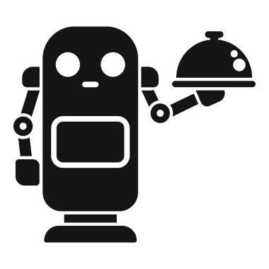 Yemek servisi otomasyonunu sembolize etmek için mükemmel bir saat tutan basit bir robot vektör simgesi