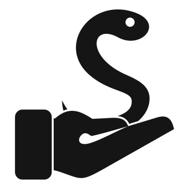 Beyaz arka planda izole edilmiş bir yılanı tutan insan elinin siyah siluet simgesi