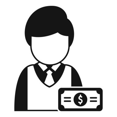 Banknot simgesini beyaz arkaplanda basit bir şekilde tutan bir işadamı