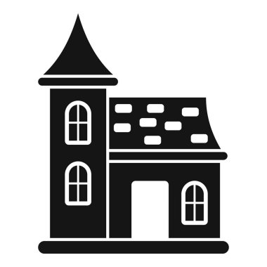 Kemerli pencereli ve çatılı siyah beyaz siluet ikonlu Ortaçağ Avrupa evi