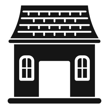 Büyük garaj kapısı olan küçük bir evin siyah katı simgesi, ağ ve mobil için mükemmel.