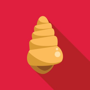 Minimalist flat vector illustration of a yellow seashell casting a long shadow on red background