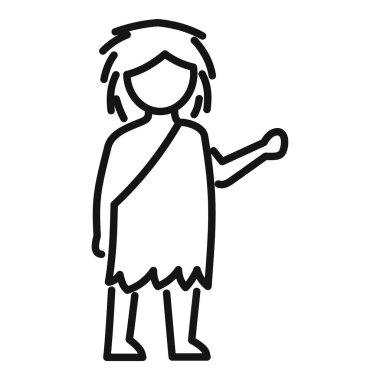 İlkel bir mağara adamının, hayvan derisi bir tunik giyip kolunu kaldırırken çizdiği çizim.