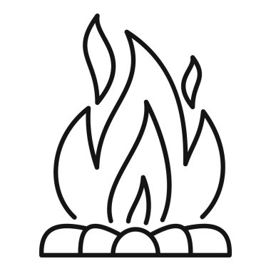 Bu çizgi sanat ikonu kamp, sıcaklık ve tehlikeyi temsil eden yüksek alevli bir şenlik ateşi gösteriyor.