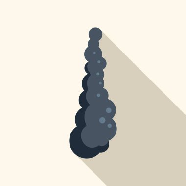 Beyaz arka planda uzun gölgeli düz dizayn ile ateşten yükselen siyah duman bulutu