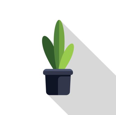 Tencerede büyüyen yeşil bir bitkinin uzun bir gölgesi olan minimalist vektör illüstrasyonu