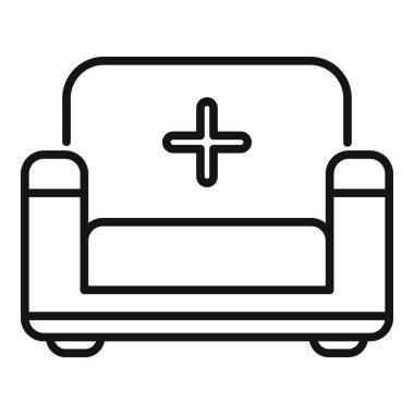 Sağlık hizmetleri mobilyalarını temsil eden tıbbi haçlı bir kanepenin basit siyah çizgi sanat simgesi.