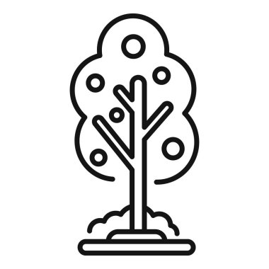 Yerde yuvarlak bir taç büyüyen bir ağacın basit siyah beyaz vektör simgesi.