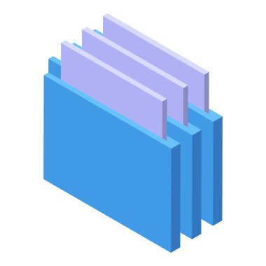 İzometrik görünümde önemli belgeleri depolayan üç mavi arşiv dizini