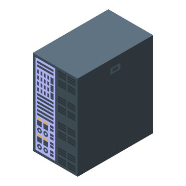 Bu izometrik simge, büyük miktarlarda veri işleyen bir sunucu birimine sahiptir