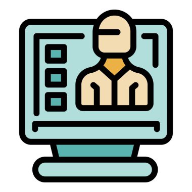 Bilgisayar, kimlik kartı ve veri içeren çevrimiçi bir kullanıcı profili gösteriyor