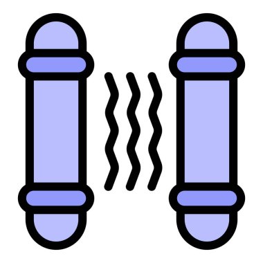 Bu simge termal enerjiyi iki boru ve ısı dalgalarıyla aktaran bir ısı değiştirici sistemi tasvir eder