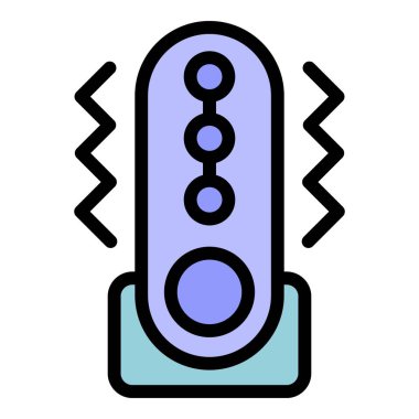 Ses dalgaları yayan bir kablosuz hoparlörü temsil eden minimalist illüstrasyon, teknolojiyle ilgili projeler için ideal