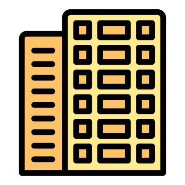 Şehir yaşam tarzını gösteren pencereleri olan modern bir binanın basit düz vektörü