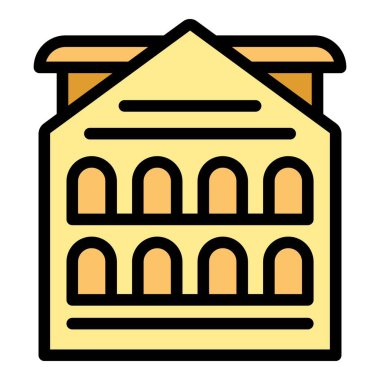 Seyahat ve mimari projeleri için uygun, kemerli pencereleri olan genel bir binanın basit düz vektör çizimi