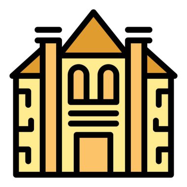 İki baca ve kemerli pencere ikonu ile büyük eski ev cephesi, ana hatlarıyla doldurulmuş