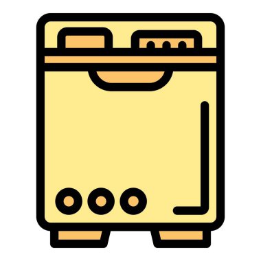 Modern bir bulaşık makinesini tasvir eden basit bir ikon. Mutfakta bulaşık yıkama konseptini temsil etmek için mükemmel.