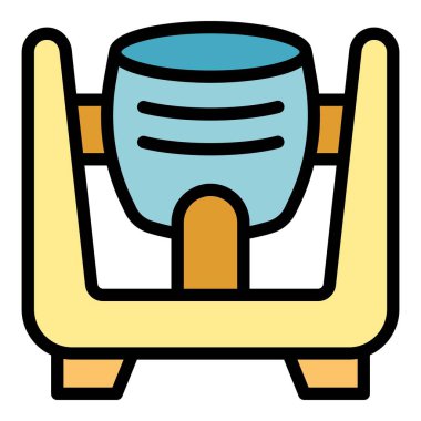 Tahta destek kirişleri üzerinde duran beton karıştırıcı, basit renkli simge