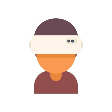Sanal gerçekliği deneyimlemek için vr kulaklık kullanan bir kişinin minimalist düz tasarım simgesi