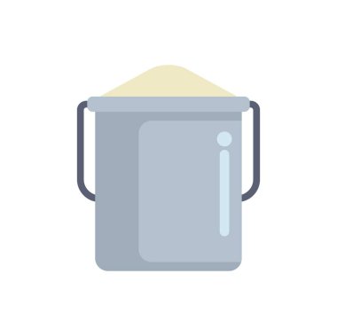 Metal kova ayakta ve içinde kum var. İnşaat işleri için kullanılmaya hazır.