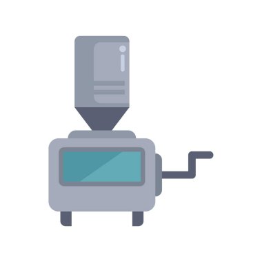 Zıpzıp ve kontrol paneli olan endüstriyel kahve kızartma makinesi beyaz arka planda izole edilmiş.