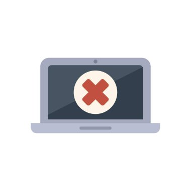 Laptop bilgisayarı bir hata veya sistem arızasını gösteren kırmızı bir haç işareti gösteriyor