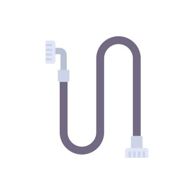 Alet gövdesine bağlı hortumları olan elektrikli süpürge esnek hortumu, beyaz arkaplanda izole vektör çizimi