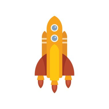 Çizgi film uzay gemisi roket iticileriyle yukarı doğru fırlatılıyor.