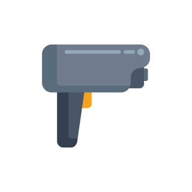 Düz bir tasarım içerisinde perakende çıkış için tarama yapan bir barkod tarayıcısının çizimi