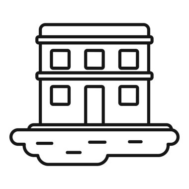 Havada süzülen iki katlı bir evin kapı ve pencereleri basit bir vektörü.