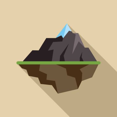 Havada süzülen bir dağın izolasyonunu ve gerçeküstü doğasını vurgulayan minimalist bir illüstrasyon.