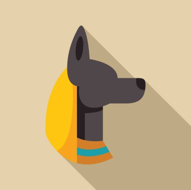 Anubis antik Mısır mitolojisinin tanrısı. Yan gölgesi olan düz tasarım ikonu.