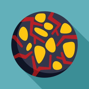 Yuvarlak taş volkanik dokuları gösteriyor kırmızı sıcak çatlaklar ve sarı parçacıklar, jeoloji kavramı