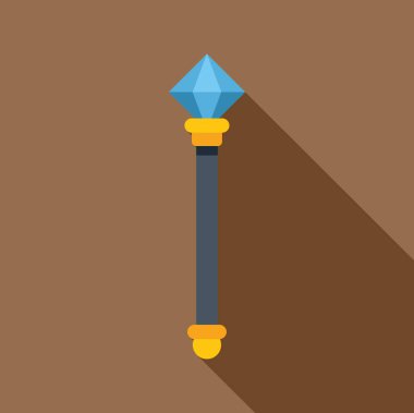 Sihirli değnek mavi mücevher yayıyor sihirli enerji ve güç, fantezi ve macera oyunu tasarımı için mükemmel