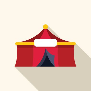 Açık arkaplanda uzun gölgeli metin yerleştirme düz tasarım ikonu için boş pankartı olan kırmızı ve sarı sirk çadırı