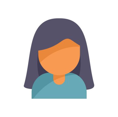 Yüzü olmayan kadın avatar ikonu orta uzunlukta koyu renk saç ve deniz mavisi gömlekli.