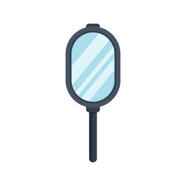 Işığı yansıtan siyah çerçeveli Oval el aynası, beyaz arkaplanda izole edilmiş.