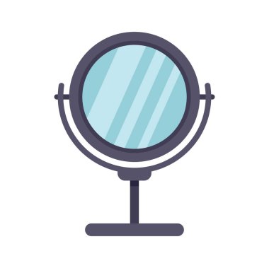 Yuvarlak masaüstü aynası, bir masa yüzeyinde duran dairesel çerçeve ışığı yansıtıyor.