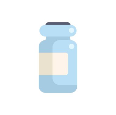 Marka modellemesi için boş etiketli mavi ilaç şişesi beyaz arka planda duruyor