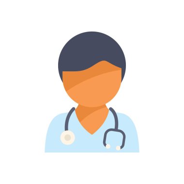 Doktor karakter steteskop takıyor. Avatar portresi için poz veriyor.