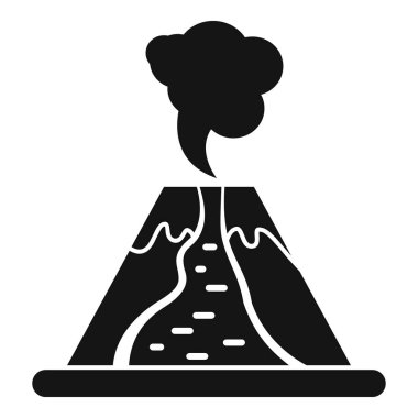 Lav akıntıları ve dumanla patlayan bir volkanın basit vektör simgesi